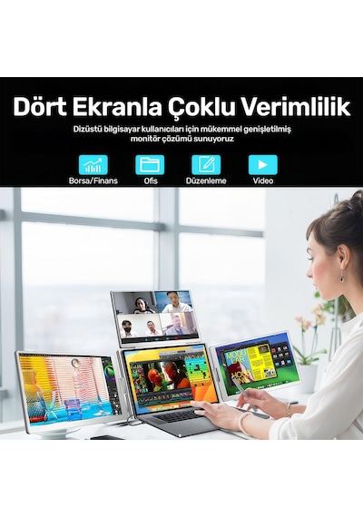 Npo Npm788 16" Fhd 1200p Ips Type-c Taşınabilir 3'lü Monitör Çoklayıcı Standlı Notebook Monitör