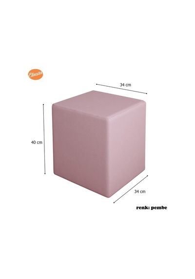 Kare Puf Tabure Ahsap Iskeletli Kumas Tabure Pembe