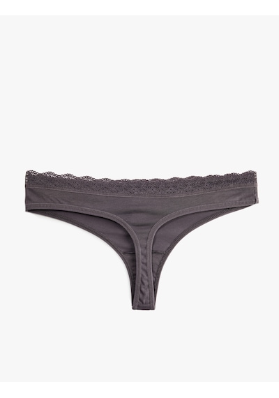 Koton Dantel Detaylı Pamuklu Fitilli String Külot Antrasit 6wlk30018mk Antrasit