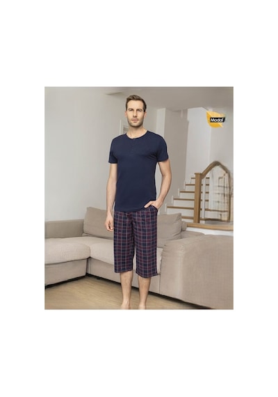 Aydoğan Erkek Modal Patlı Kısa Kollu Pijama Takımı Lacivert