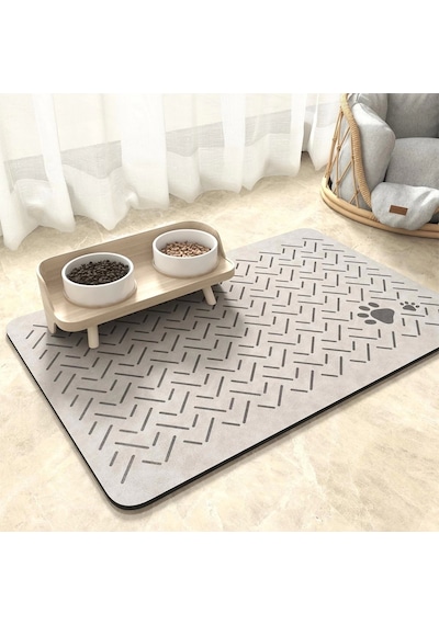 MatGo Pati Çizgi Patili Su Geçirmez Kaymaz Krem Kedi Köpek Mama Paspası Matı 50 x 70 CM