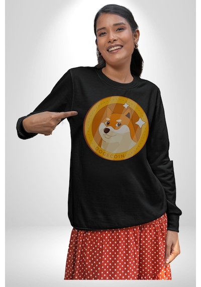 Doge Coin Unisex Siyah Baskılı Sweatshirt Siyah
