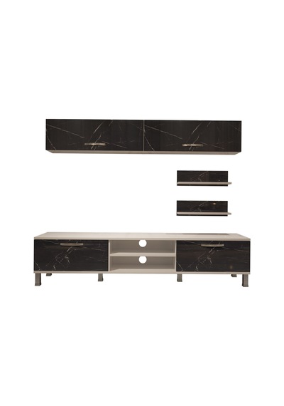 Decoraktiv Eko 5 Mdf Dvd Krom Ayaklı Tv Ünitesi Tv Sehpası Beyaz - Siyah Mermer