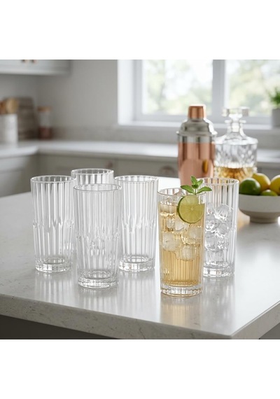 Tr 6'li Kesme Kristal Desenli Cam Bardak Seti - Klasik Tasarım Su, Meşrubat Ve İkram Bardağı Takımı 320 Ml Genel