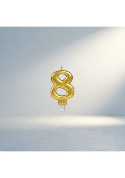 Şık Gold Renkli 8 Rakam Mum Dekoratif Kutulu 10 Cm 256