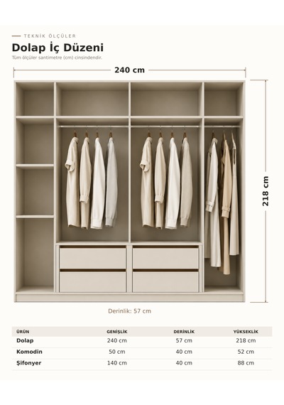 Free Home Sadora Kum Beji Mdf Gardırop Elbise Dolabı 240x218x57 Kumbeji