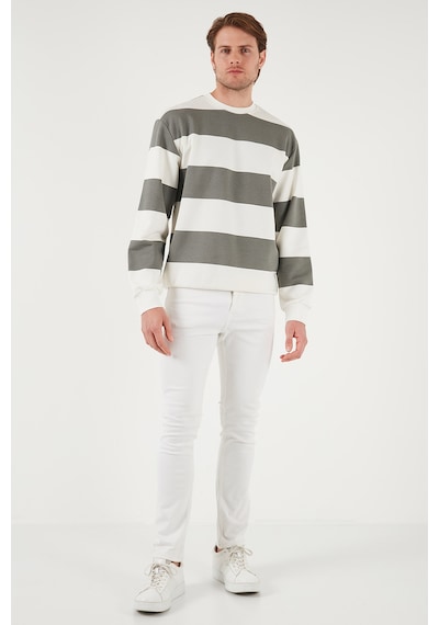 Buratti Pamuklu Çizgili Regular Fit Bisiklet Yaka Erkek Sweat 5905790 Açık Haki