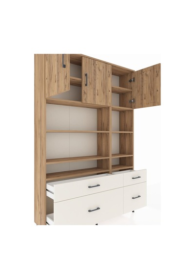 Arges Dolap 10 Raflı 4 Çekmeceli 3 Kapaklı 132x30x195 Çam-çam... Çam