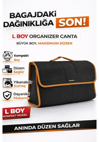 Oto Bagaj Organizer Bagaj Çantası L Boy Kaymaz Cırt Bantlı Velur Kompakt Düzenleyici - Vlx5