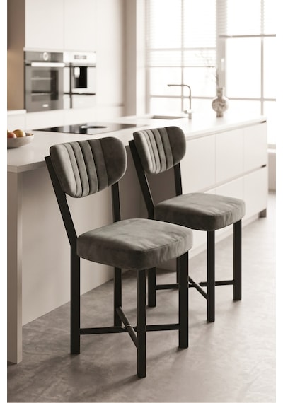 Sandalye 2 Adet Baby Face Kumaş Metal Ayak Modern Mutfak Sandalyesi Cafe Balkon Ofis Elma Antrasit