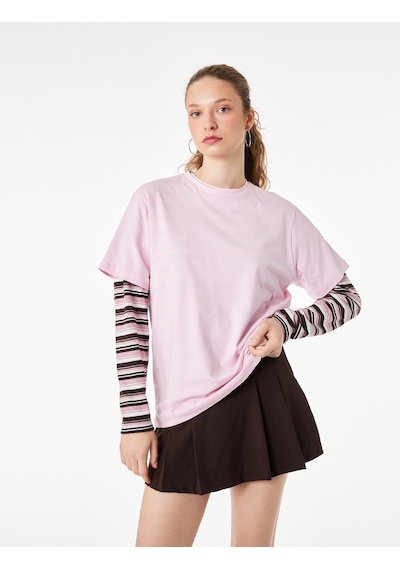 Koton Pamuklu Kısa Kollu Bisiklet Yaka Oversize Basic Tişört Pembe 6sak50170ek Gül