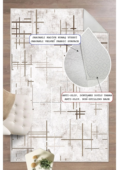 Modern Dijital Baskılı Halı Yıkanabilir Kaydırmaz Taban Salon Halısı Mutfak Halısı Koridor Halı krem