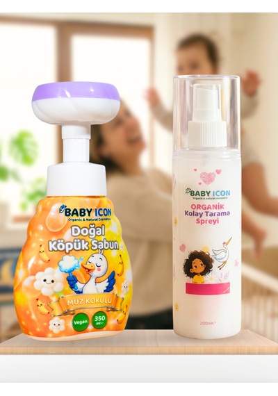 Baby Icon Doğal Çocuk Köpük El Sabunu Muz Kokulu Vegan Parabensiz + %100 Organik Vegan Kolay Saç Tarama Spreyi