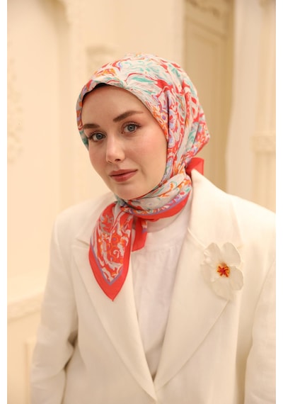Silk Home Olinda İpek Eşarp 47002-05 Mercan, Biskay Yeşili, Mor, Parlak Turuncu