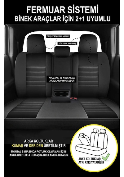 Mercedes A Serisi 2017 Ve Sonrası Uyumlu Jetdrive Serisi Siyah Beyaz Koltuk Kılıfı