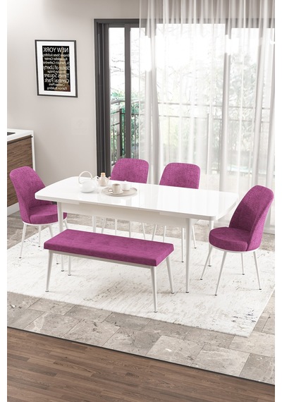 Canisa Concept Zen Serisi 80x132 Mdf Açılabilir Beyaz Masa Takımı 4 Mor Sandalye Ve 1 Bench Masa Beyaz Sandalye Ve Bench Mor Canisa Concept Zen Serisi 80x132 Mdf Açılabilir Beyaz Masa Takımı 4 Mor Sandalye Ve 1 Bench Masa Beyaz Sandalye Ve Bench Mor