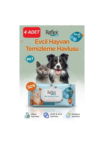 Reflex Care Alaçatı Ice Kokulu Kedi Ve Köpekler İçin Çok Amaçlı Temizleme Mendili 4 Paket