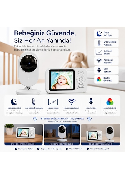 Bebek Kamerası Lcd Ekranlı Gece Görüşlü Bebek Telsizi Bebek Odası Kamerası Monitörü