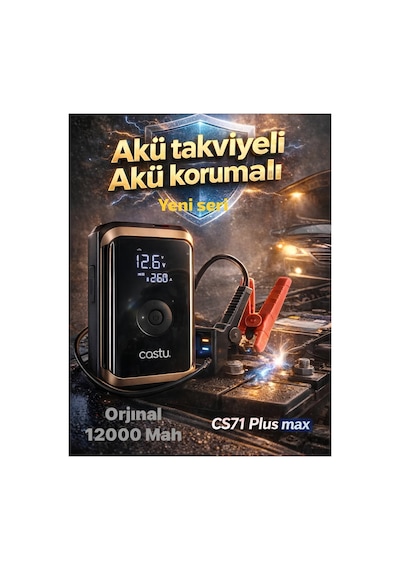 Cs71 Plus 12000mah Akü Takviye Cihazı 4 Ü 1 Arada Jump Starter Kompresör Powerbank 150 Psı