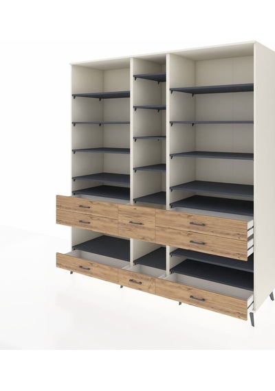Kronos Dolap 19 Raflı 8 Çekmeceli 220x59x243 Aytaşı-antrasit/çam Antrasıt/atlas Çam
