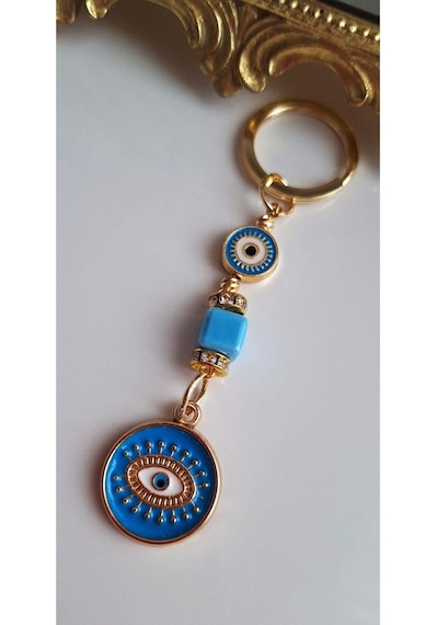 Hediyelik Nazar Boncuklu Mavi Anahtarlık 10,5 Cm