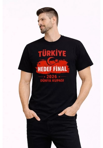 Erkek Türkiye Baskılı Tişört Ay Yıldız 2026 Dünya Kupası Taraftar Forma T-shirt - Siyah