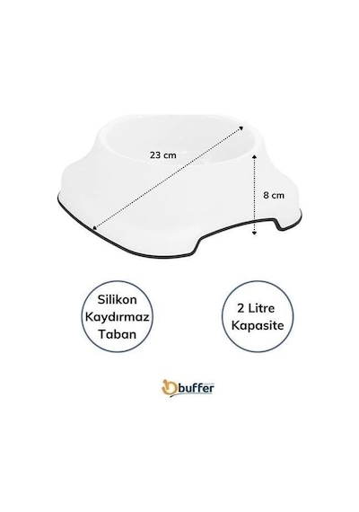 Silikon Kaydırmaz Taban Plastik Kedi ve Köpek Mama ve Su Kabı 2 L