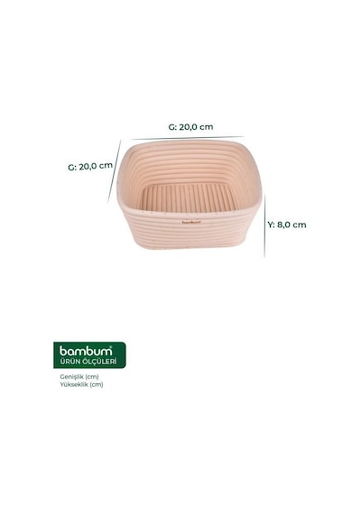 Bambum Puder - Ekmek Mayalama Sepeti Kare 20 Cm Ahşap