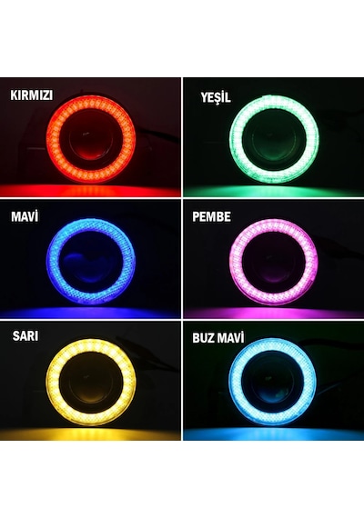 Fiat Doblo D3 Uyumlu, Universal Mercekli Led Angel Sis Farı, 76mm Beyaz Renk