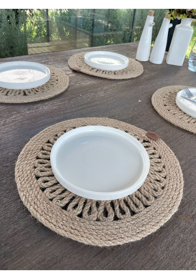 4 Kişilik Yuvarlak Amerikan Servis Özel Tasarım Jüt 33 X 33 Cm Natural