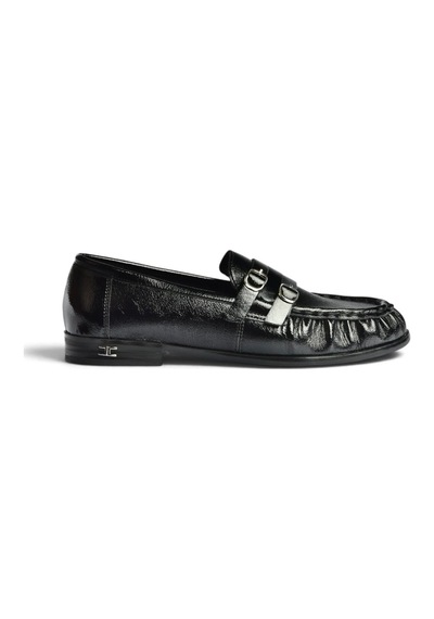 Fox Shoes Z820024208 Siyah Rugan Büzgü Detaylı Çift Tokalı Loafer Ayakkabı