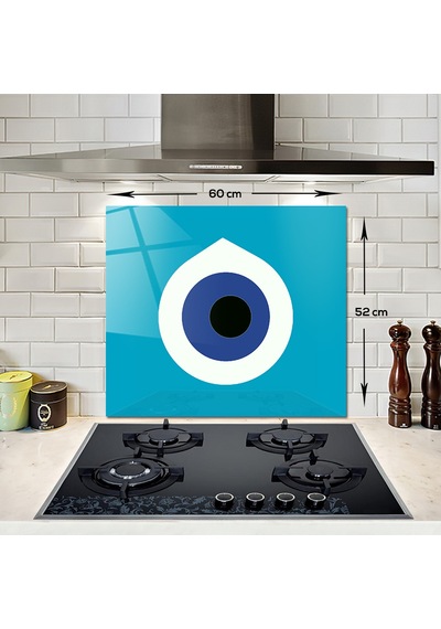 Decorita Cam Ocak Arkası Koruyucu | Nazar Boncuğu | 52cm X 60cm