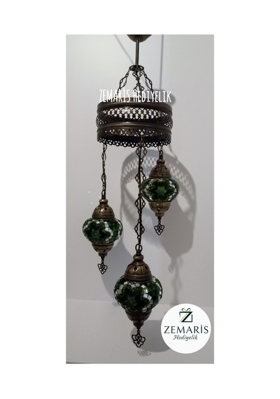 El Yapımı Otantik Mozaik Avize 3 Lü Yeşil - 719092352 Yeşil