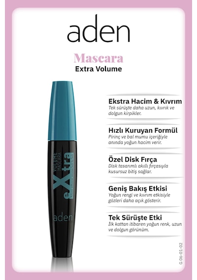 Aden Extra Volume Mascara - Hacim Ve Uzatma Etkili Maskara 0