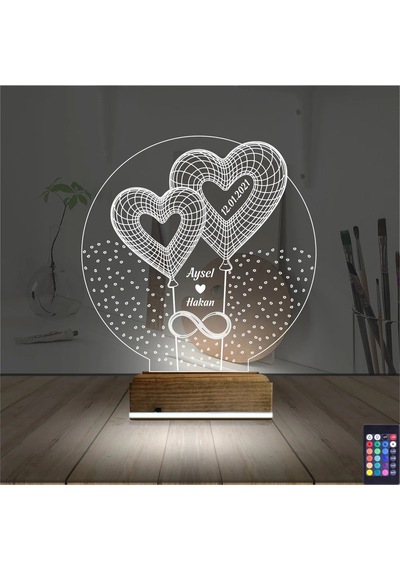 Luvivia Kalp Sevgiliye Hediye Kişiye Özel 3d Lamba - Masa Gece Lambası V11 Şeffaf