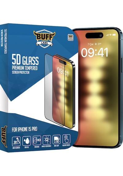 Buff Apple iPhone Uyumlu  15 Pro - 2x5d Ekran Koruyucu + Şeffaf Kılıf + Lens Koruyucu Glass