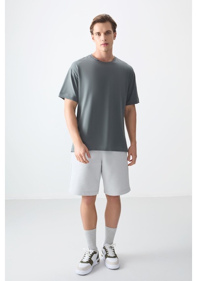 Air Jones Tommy Life Haki %100 Pamuk Kalın Yumuşak Dokulu Oversize Fit Basic Erkek T-shirt - 88353 Haki