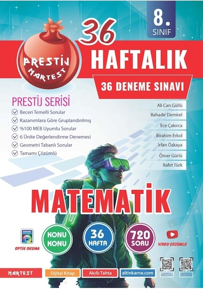 Nartest 8. Sınıf 36 Haftalık Matematik Denemeleri Prestij Serisi