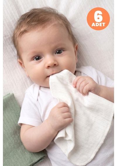 Just Inner Erkek Bebek 6'lı %100 Pamuk Ağız Mendili Düz Renk Dokulu Kutulu Set Nefes Alan Doku 582202 Yeşil