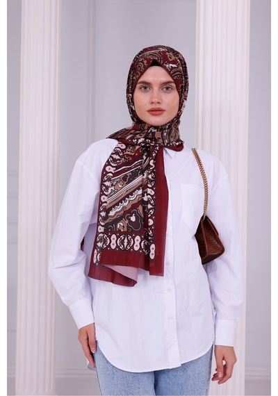 Tarzını Seç Retro Desenli Kadın Şal Bordo Estascarf Tarzinisecxsal06