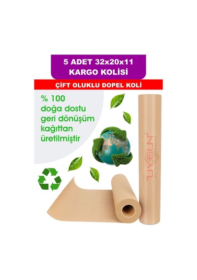 5 Adet 32x20x11 Cm Baskısız Çift Oluklu Boş Koli, Dopel Ürün Kolisi, Kargo Kolisi, Tssst