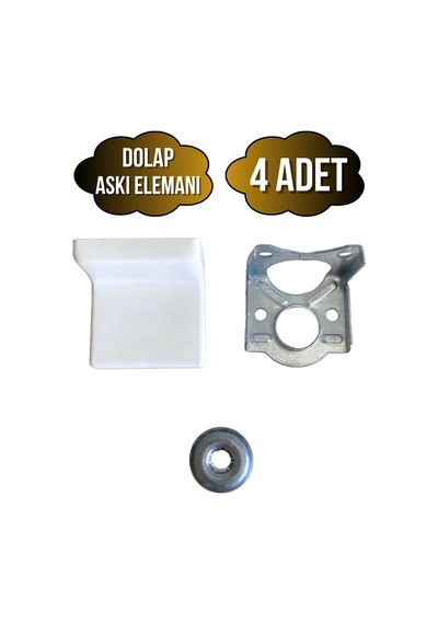 Dolap Askı Elemanı Mobilya Duvar Askı Aparatı Beyaz 4 Adet Beyaz