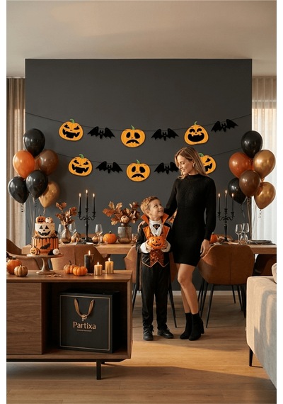 Halloween Balkabağı Ve Yarasa Figürlü Özel Kesim Banner - 2,5 Metre Cadılar Bayramı Kutlama Çok Renkli