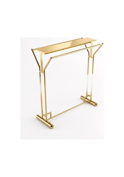 Elbise Askı Stand Gold Renk Kaplama Çift Yönlü Butik Orta Standı Ve Askısı Altın
