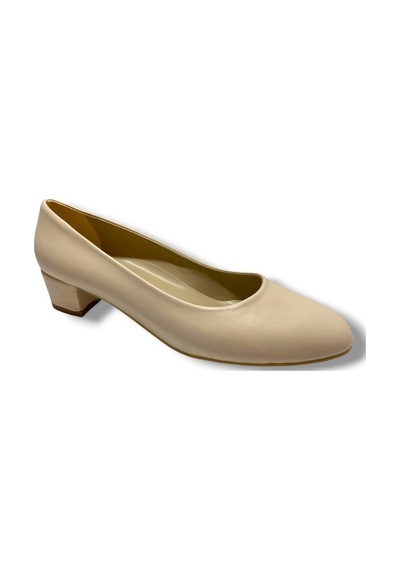 C-shoes Tr30-25 Deri Oval Burun Kalın Topuklu Kadın Ayakkabı 41-42 Krem