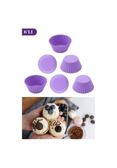 Tr 6 Adet Yapışmaz Silikon Muffin Kek Kalıbı, Airfryer Uyumlu, Mor Muk-01-50550 Genel