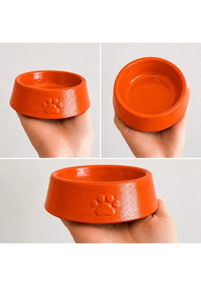 Pati Desen Model Beton Kedi Köpek Mama Ve Su Kabı 13 Cm Çap X 4 Cm - Turuncu