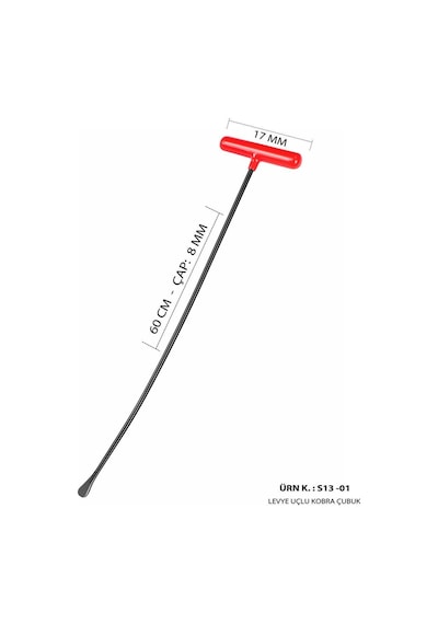 60 Cm 8 Mm Çap Levye Uçlu Kobra Boyasız Göçük Düzeltme Çubuğu, Pdr Çubuk - S13-01
