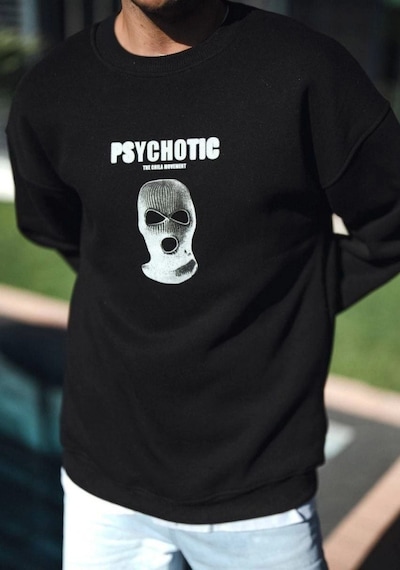 Efnaz Style Kışlık Bisiklet Yaka Baskılı Sweatshirt - Siyah