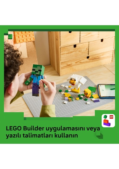 LEGO® Minecraft® Tavuk Jokey 21582 - 9 Yaş ve Üzeri Çocuklar için 3 Figür İçeren Yaratıcı Oyuncak Yapım Seti (344 Parça)
